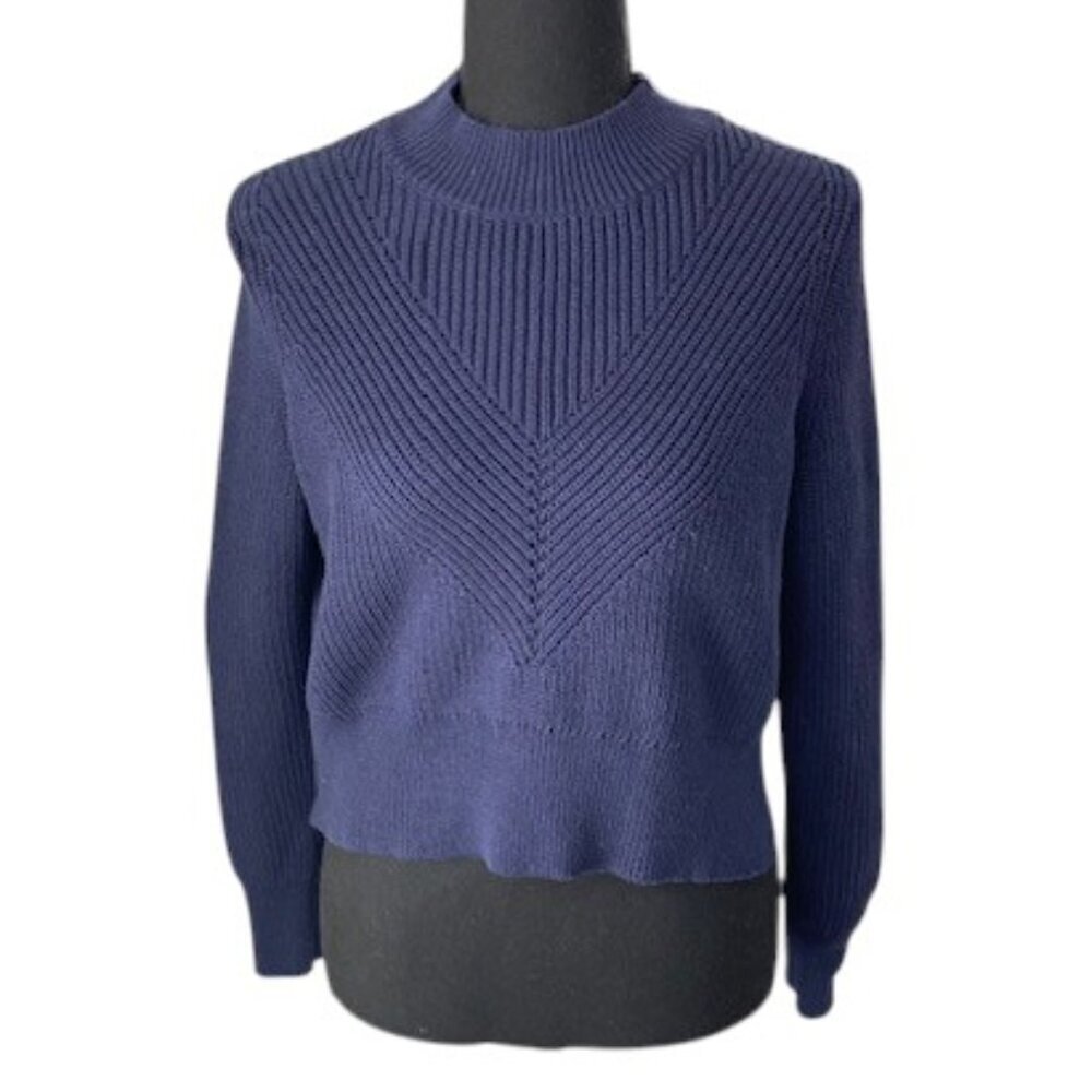 NWT Kendall and Kylie Navy Blue Cropped Knit Sweater Small - Picture 2 of 13